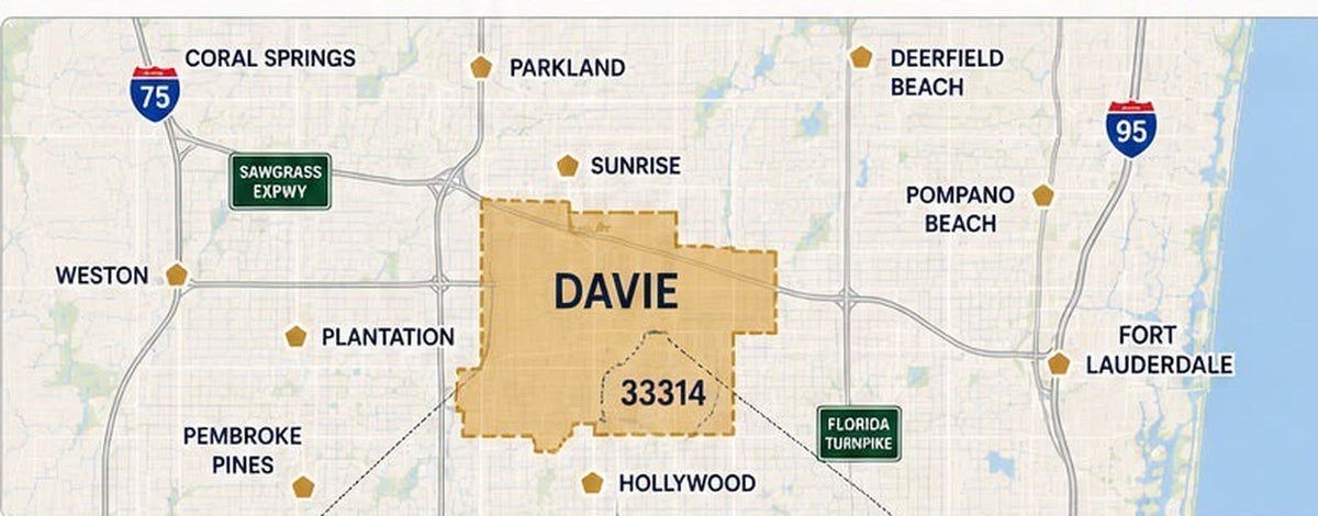 Davie dentro del condado de Broward, entre Miami y Fort Lauderdale